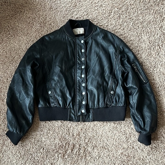Free People Snap Out of It Vegan Leather Bomber Jacket XS - Picture 4 of 11